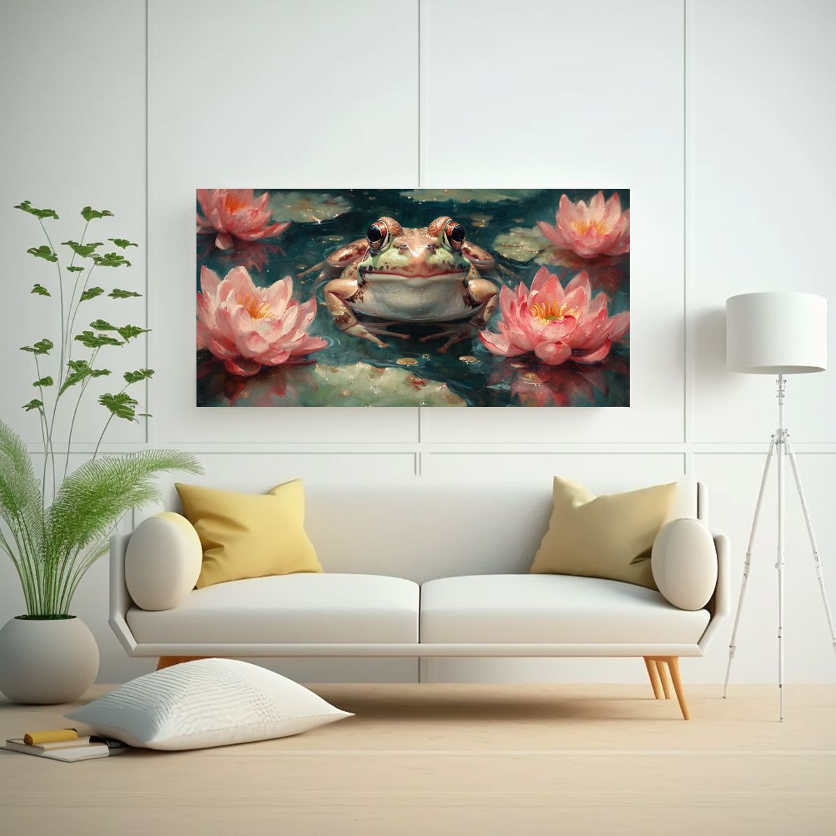GENERICO - Pintura Decorativa Rana En Estanque De Flores De 100x50 Cm