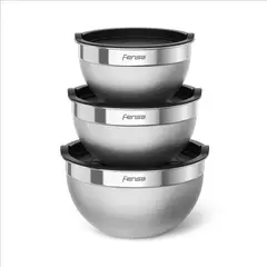 FENSA - Set Bowls Acero Inoxidable 3 Unidades Tapa de Plástico