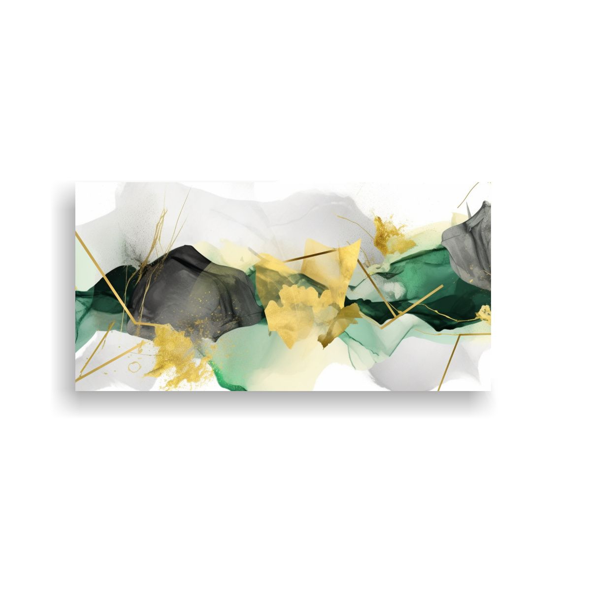 GENERICO - Cuadro Abstracto En Verde Y Dorado Para 80x40 Cm