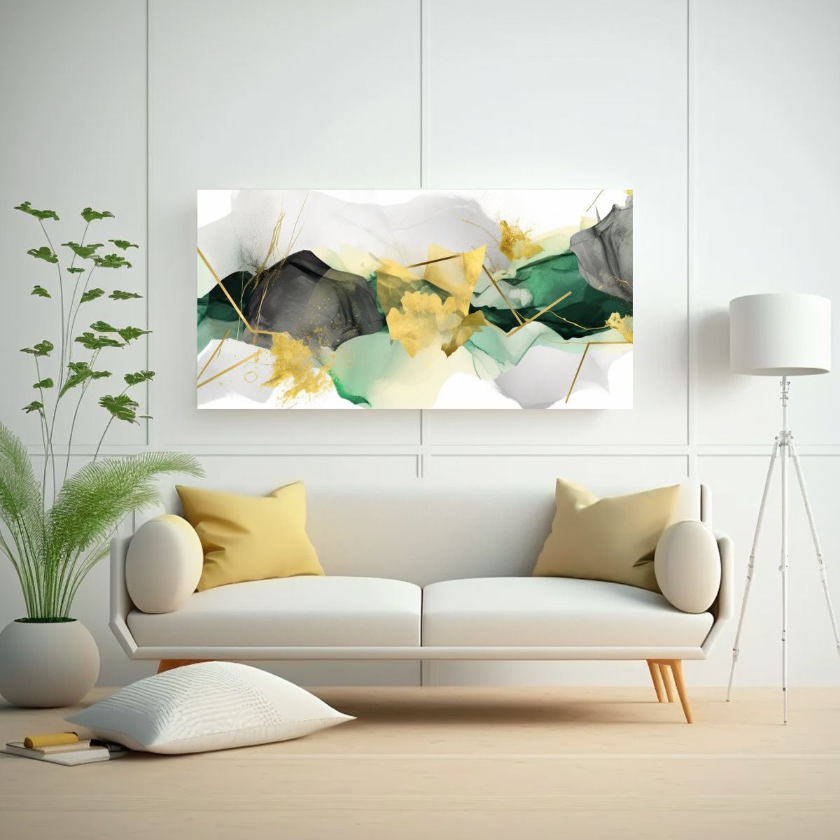 GENERICO - Cuadro Abstracto En Verde Y Dorado Para 80x40 Cm