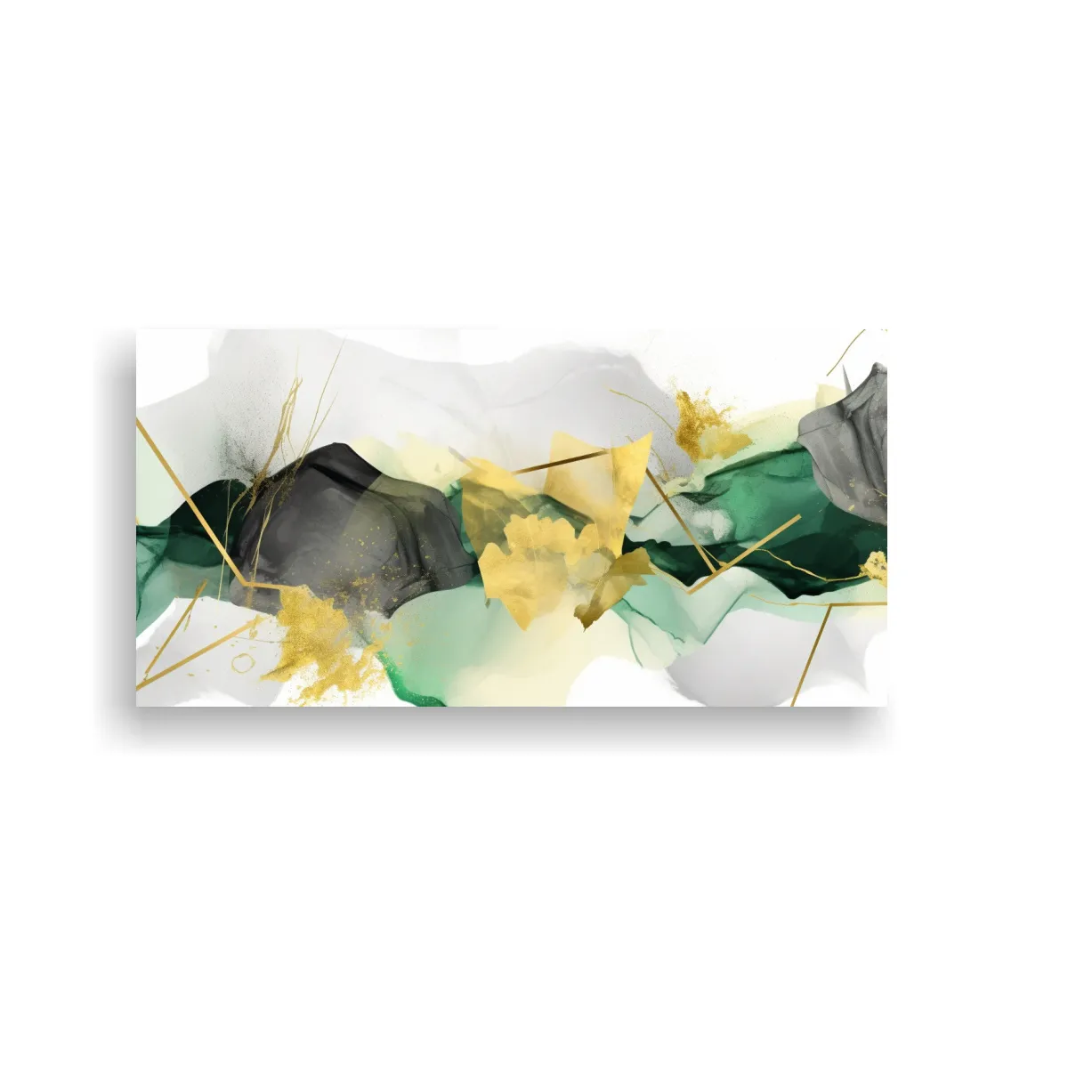 GENERICO - Cuadro Abstracto En Verde Y Dorado Para 100x50 Cm