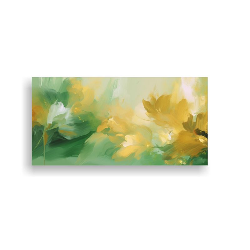 GENERICO - Cuadro Conceptual Abstracto Floral Verde Y Dorado 60x30 Cm