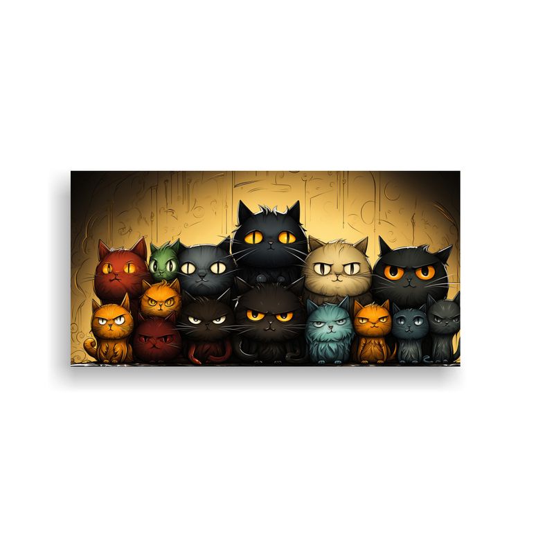 GENERICO - Cuadro Gatos Coloridos Sobre Fondo Naranja 80x40 Cm