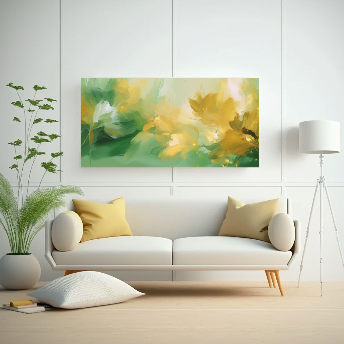 GENERICO - Cuadro Conceptual Abstracto Floral Verde Y Dorado 80x40 Cm