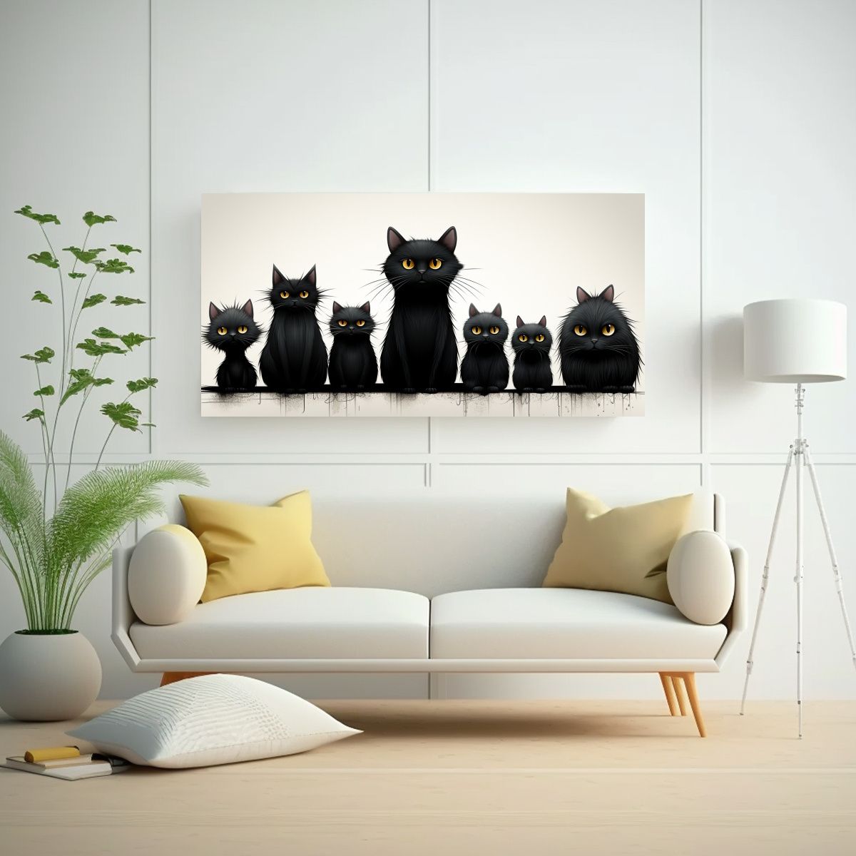 GENERICO - Gatos Negros Animados En Fotografía Para 100x50 Cm