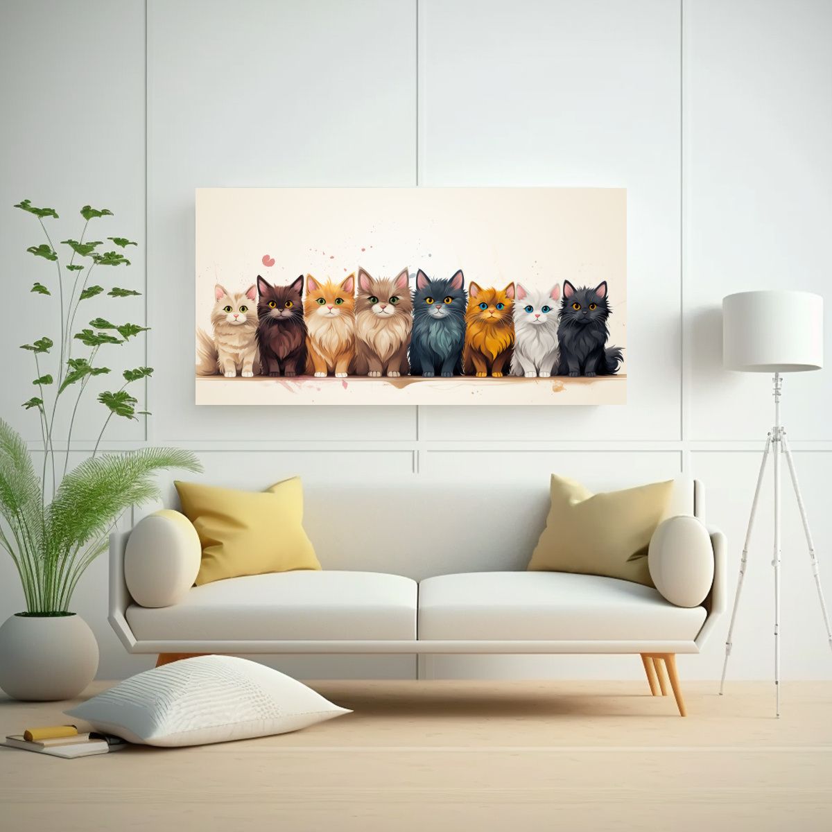 GENERICO - Cuadro Animada De Gatos En Colores Vivos Para 60x30 Cm