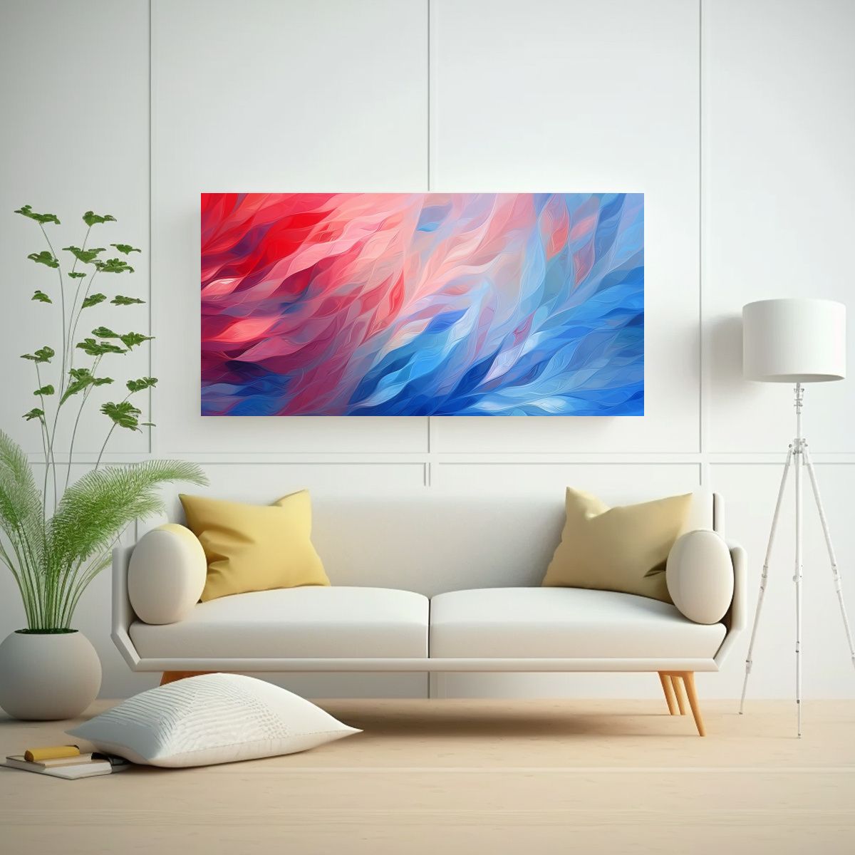 GENERICO - Cuadro Abstracto Floral En Rojo Y Azul Arte 100x50 Cm