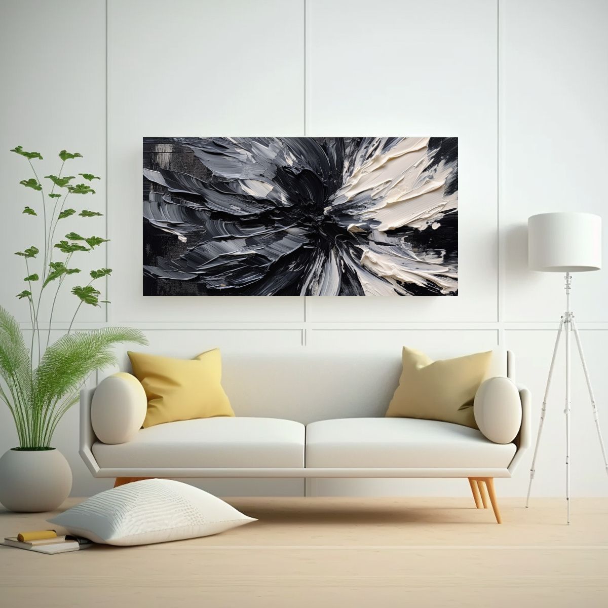 GENERICO - Pintura Acuarela Abstracta Con Flores Negras Para 60x30 Cm