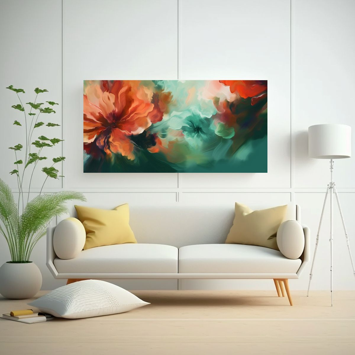 GENERICO - Pinturas Abstractas Florales En Rojo Y Verde Con 80x40 Cm