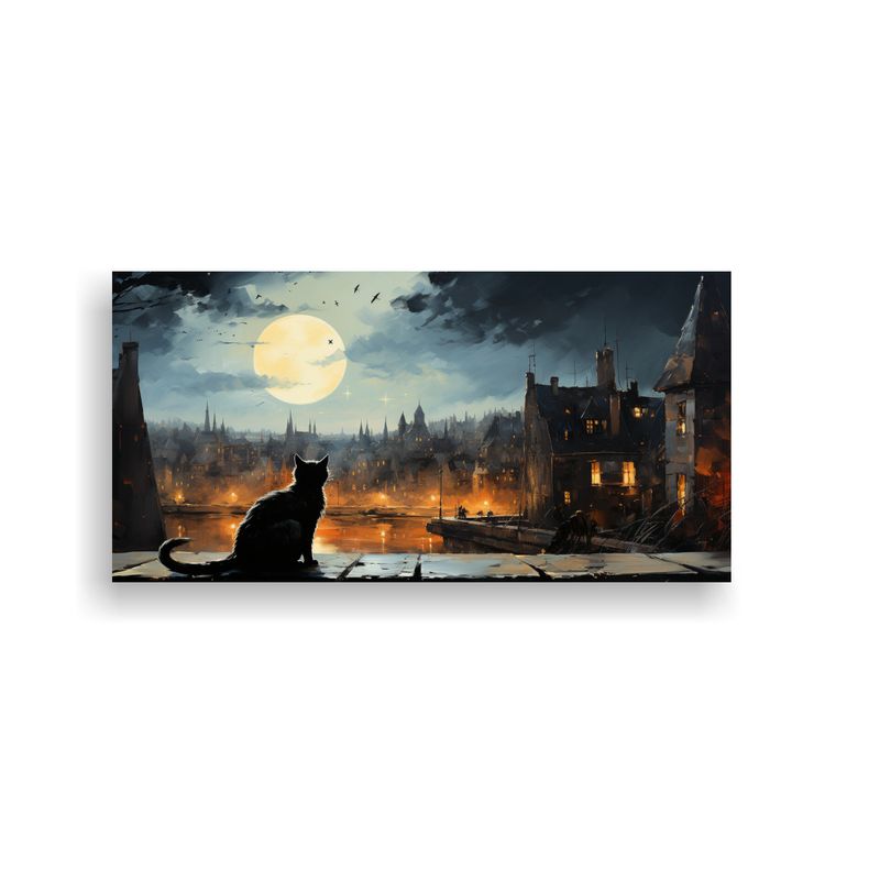 GENERICO - Cuadro De Tela Juvenil Con Gatos Negros En Un 80x40 Cm