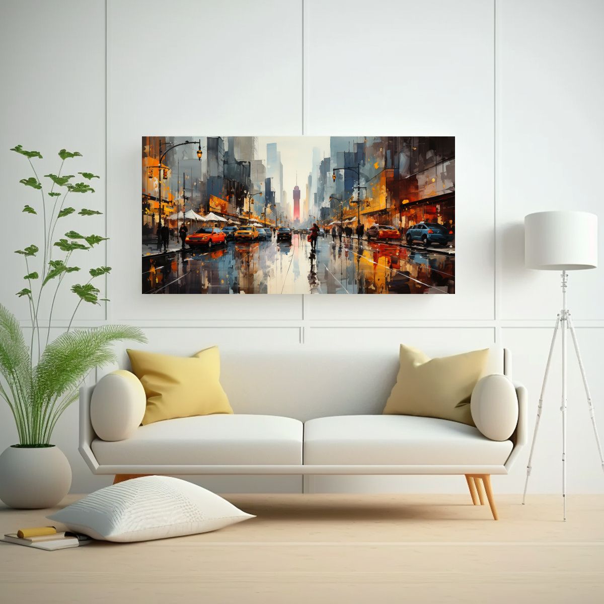 GENERICO - Pintura De Ciudad Con Tonos Cálidos En Lienzo 60x30 Cm