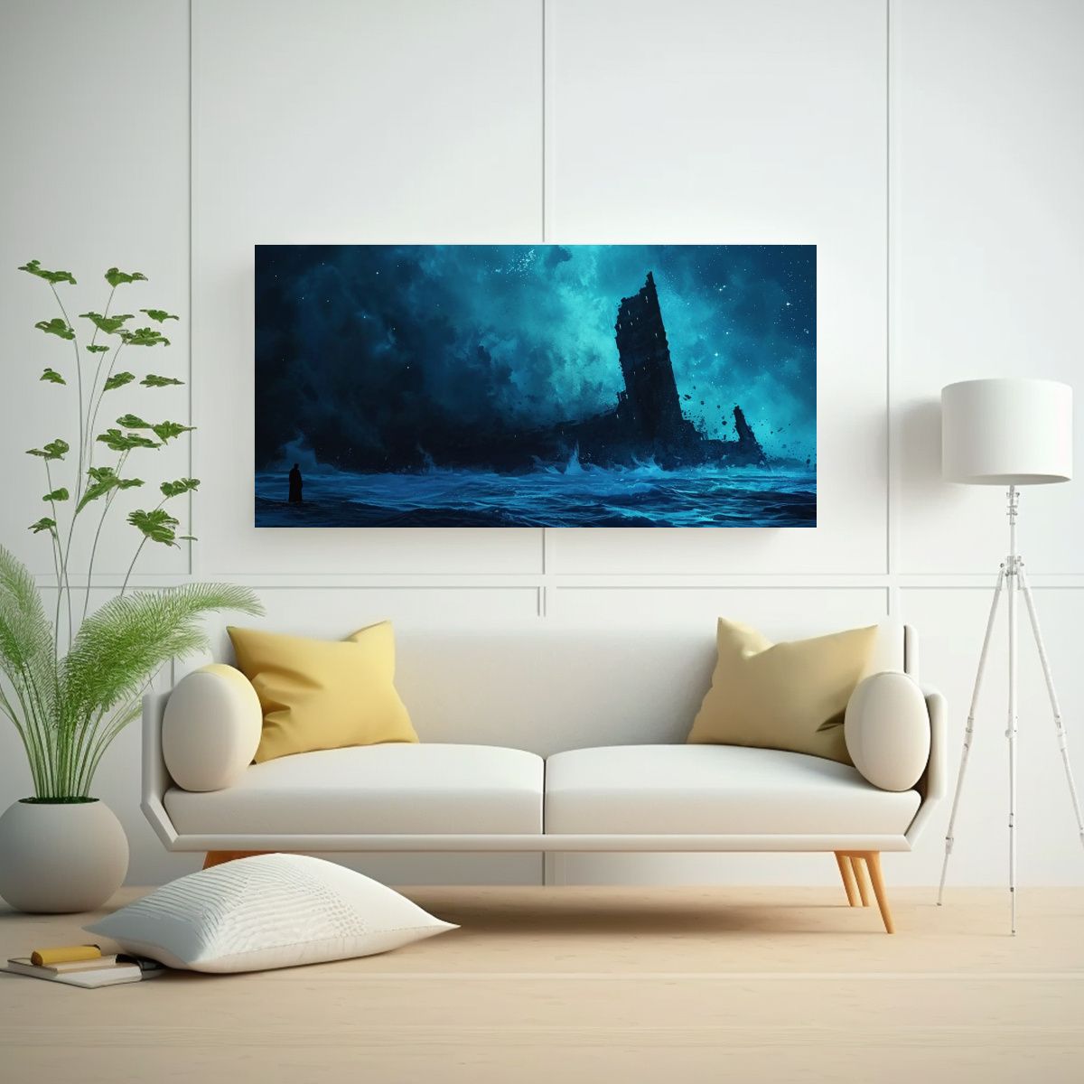 GENERICO - Arte Conceptual Juvenil De Canva Océano Azul 60x30 Cm