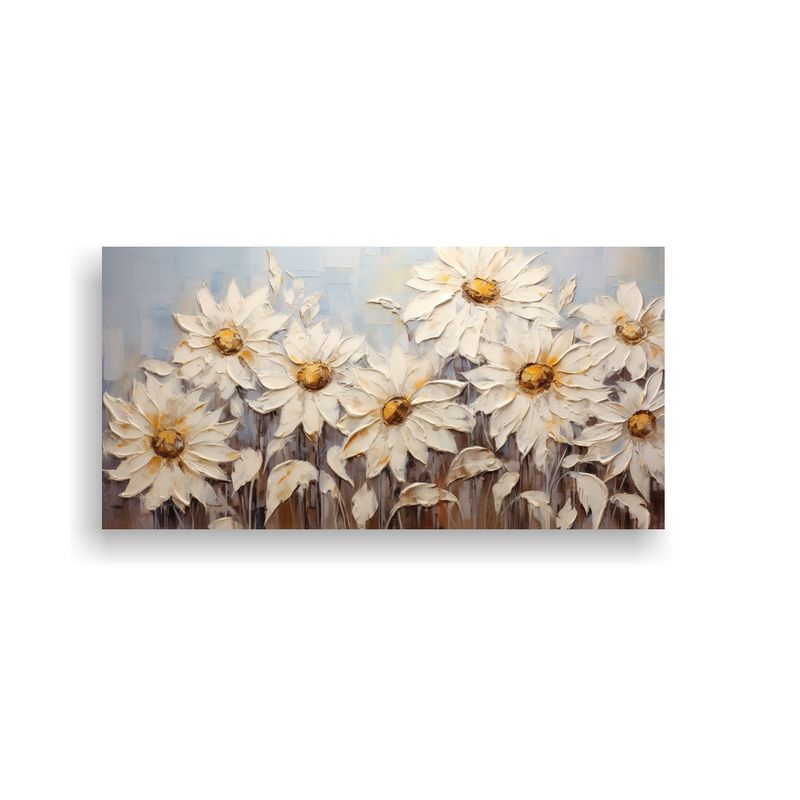 GENERICO - Cuadro Lienzo Inspirador Girasoles Blancos En 80x40 Cm