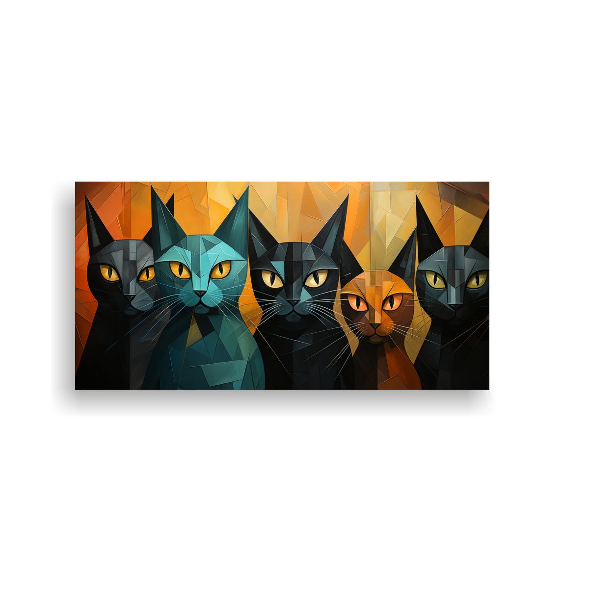 GENERICO - Cuadro De Gatos Negros En Composición Conceptual 60x30 Cm