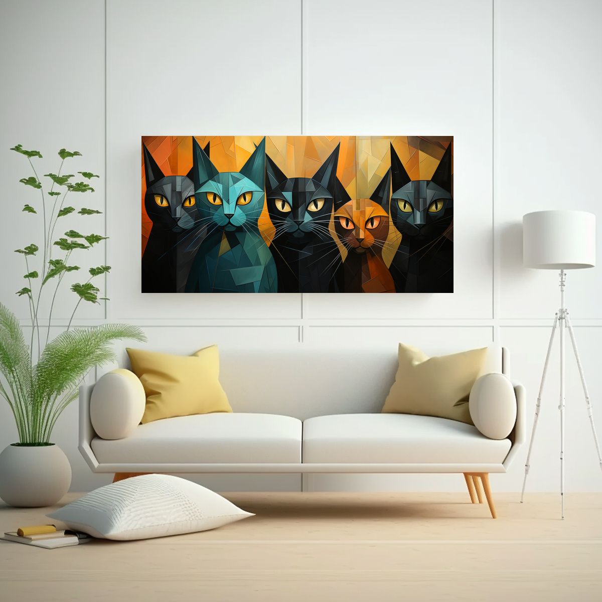 GENERICO - Cuadro De Gatos Negros En Composición Conceptual 60x30 Cm