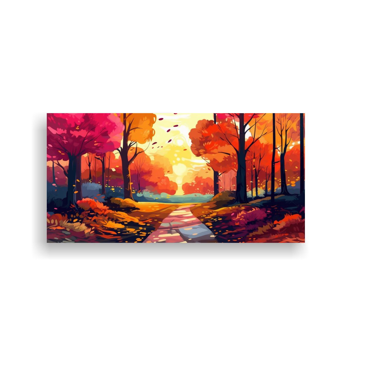 GENERICO - Paisaje Otoñal Forestal En Lienzo Camino 60x30 Cm