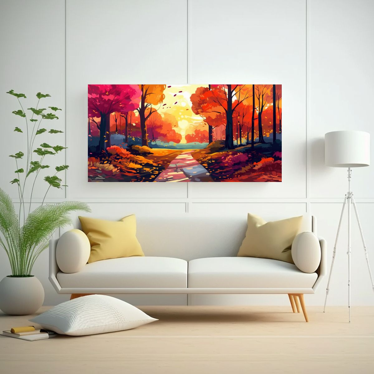 GENERICO - Paisaje Otoñal Forestal En Lienzo Camino 60x30 Cm