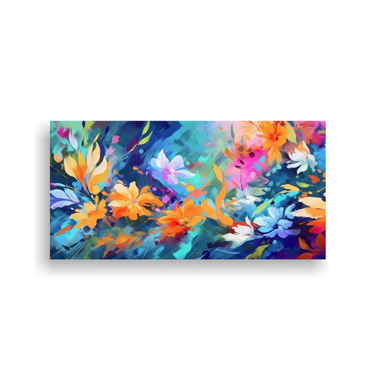 GENERICO - Pintura Abstracta Multicolor Con Flores Y Hojas 60x30 Cm