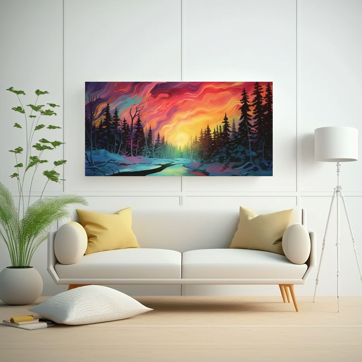 GENERICO - Pintura Cuadro Aurora Boreal Naturaleza Nórdica 100x50 Cm