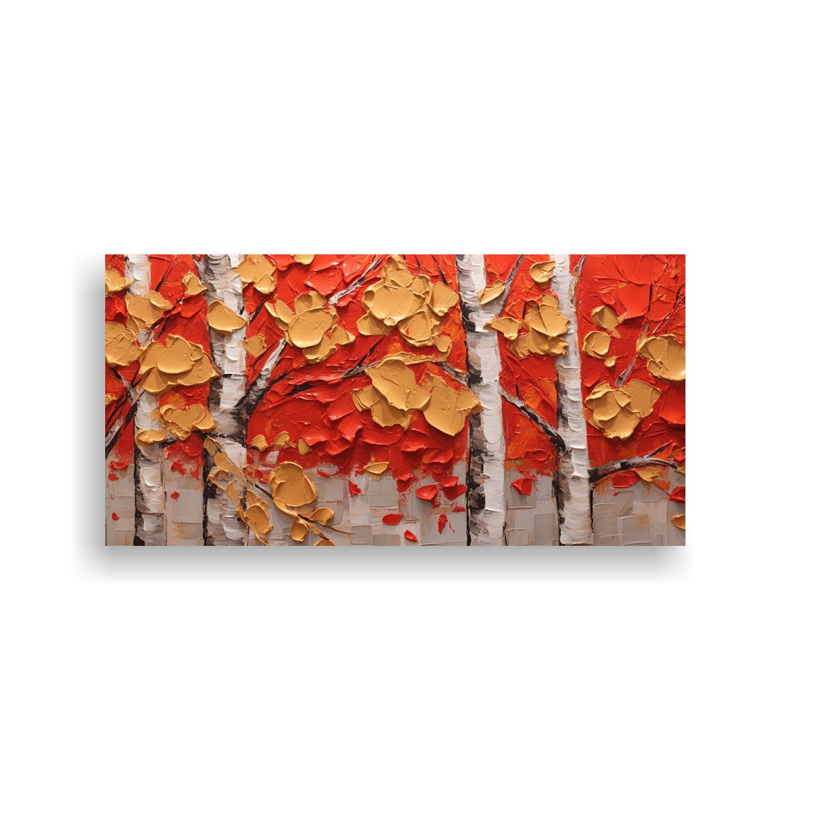 GENERICO - Pintura Lienzo Hojas Abedul Rojo Y Oro Para 100x50 Cm