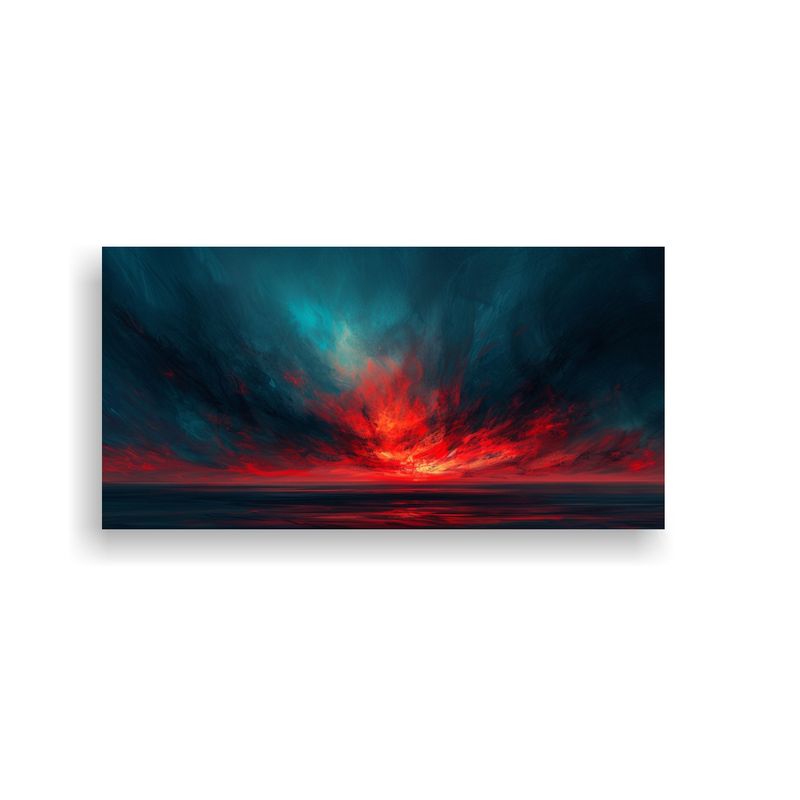 GENERICO - Cuadro Abstracto De Cielo Nocturno En Rojo Y Azul 60x30 Cm