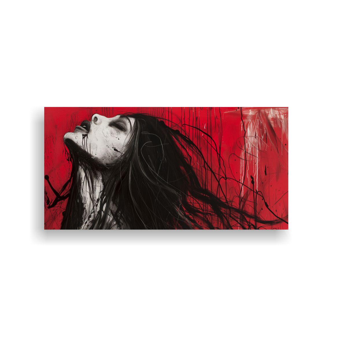 GENERICO - Pintura Blanco Y Negro Con Fondo Rojo 80x40 Cm