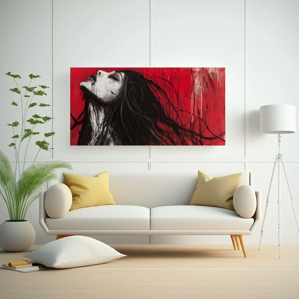 GENERICO - Pintura Blanco Y Negro Con Fondo Rojo 80x40 Cm