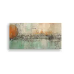 GENERICO - Cuadro Abstracto Gris Claro Verde Quemado Naranja 60x30 Cm