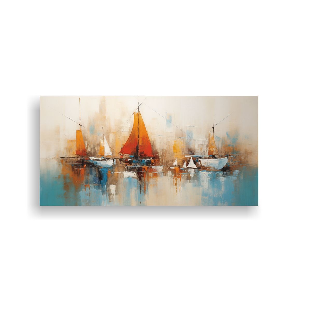 GENERICO - Cuadro Abstracto De Barcos En Armonía De Colores 80x40 Cm
