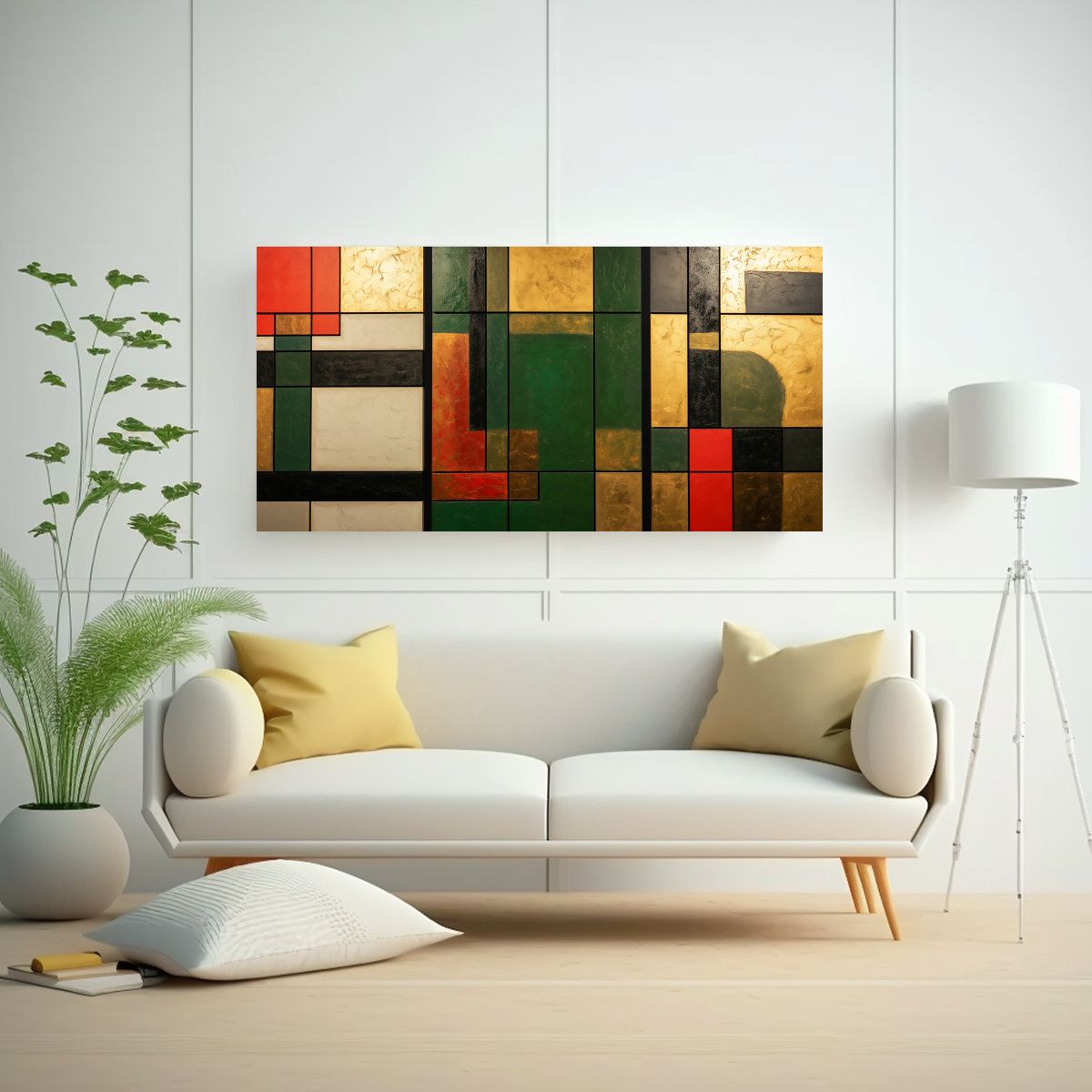 GENERICO - Cuadro Tríptico Moderno Estilo Piet Mondrian Con 60x30 Cm