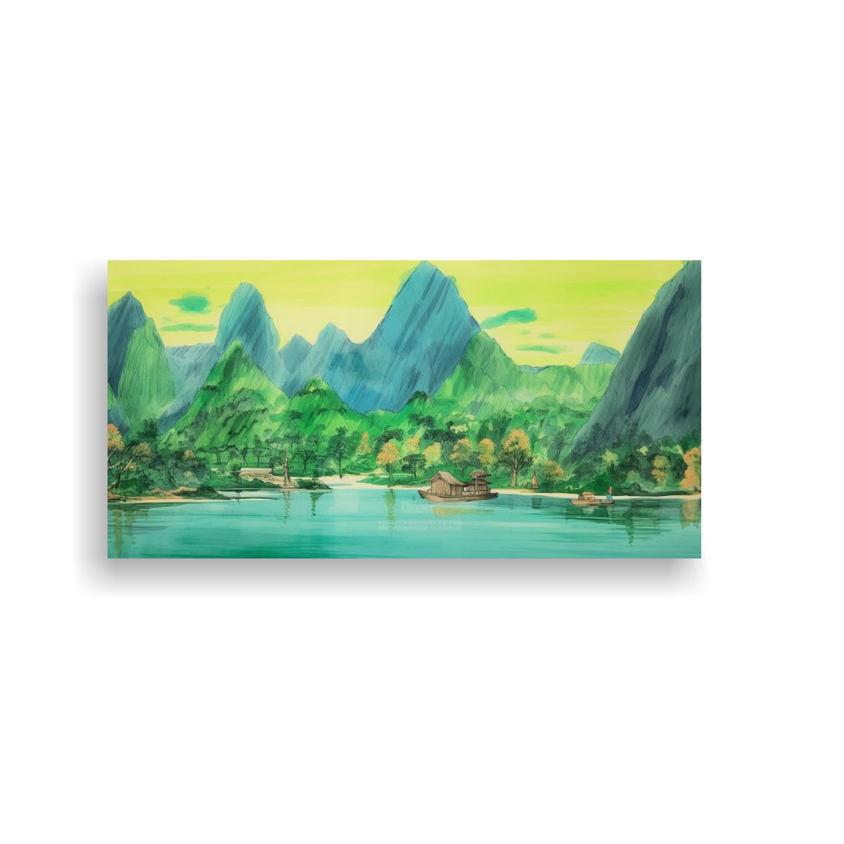 GENERICO - Cuadro Paisaje Montañas Tela Composición 100x50 Cm