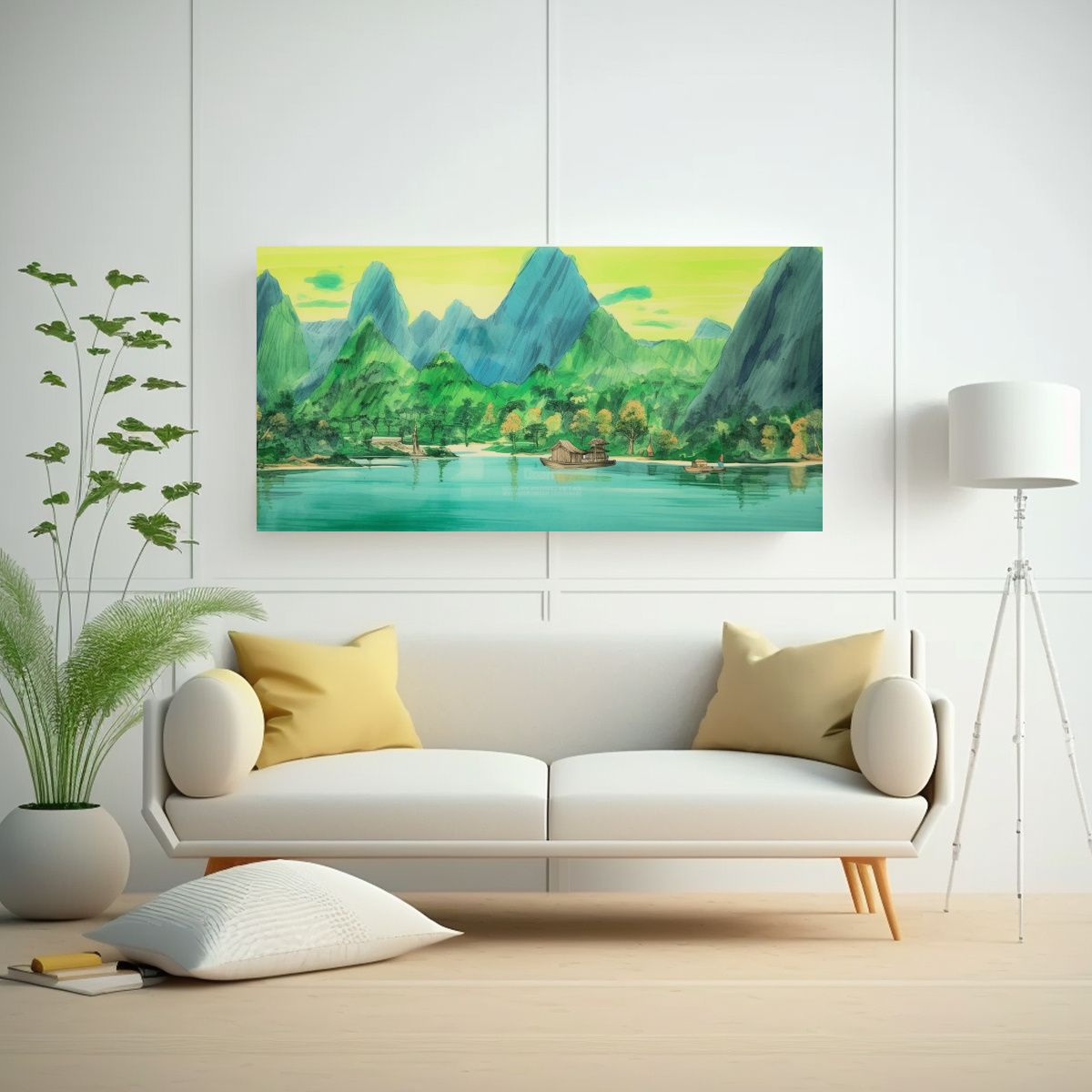 GENERICO - Cuadro Paisaje Montañas Tela Composición 100x50 Cm