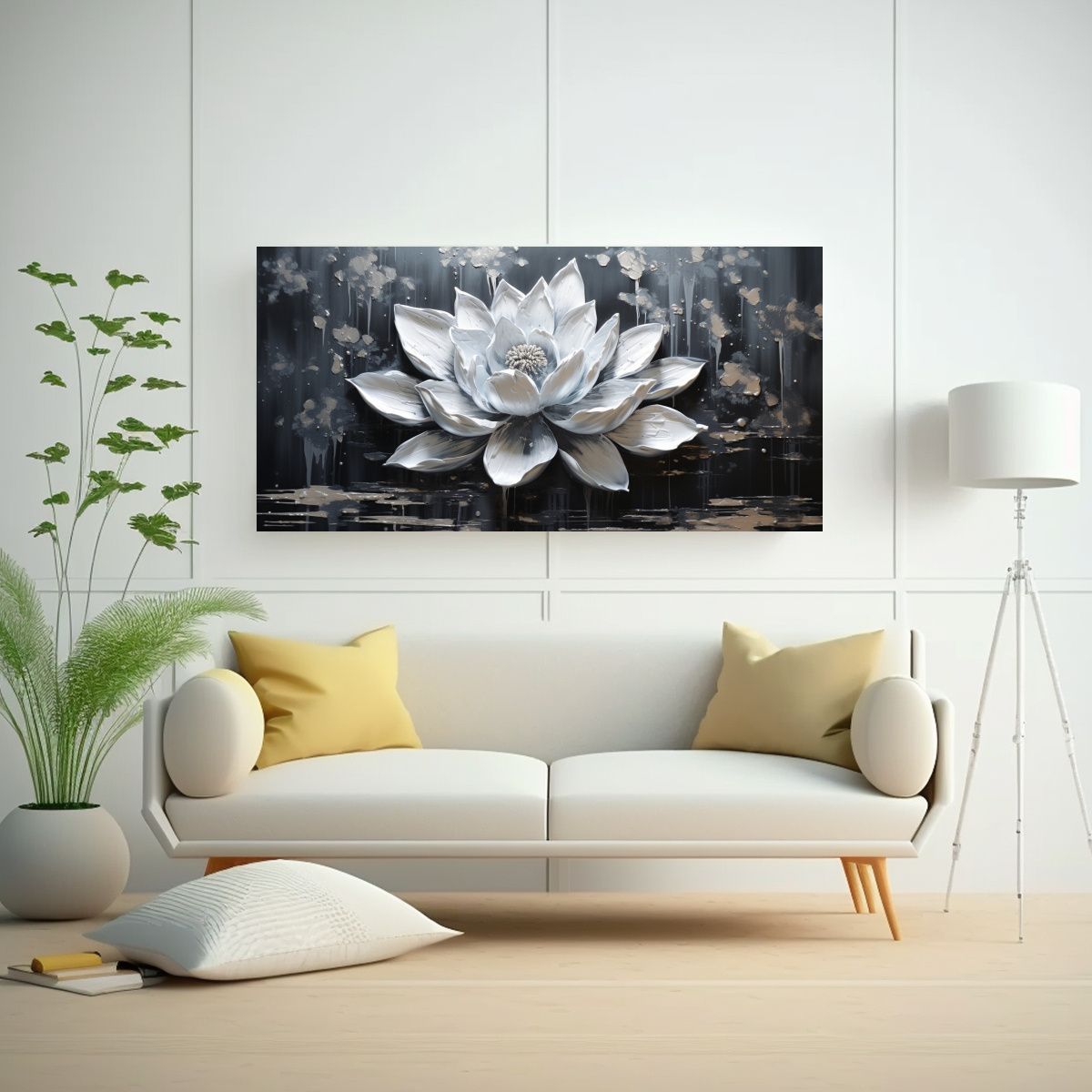 GENERICO - Cuadro Tema Intenso Pintura De Loto Negro Sobre 80x40 Cm