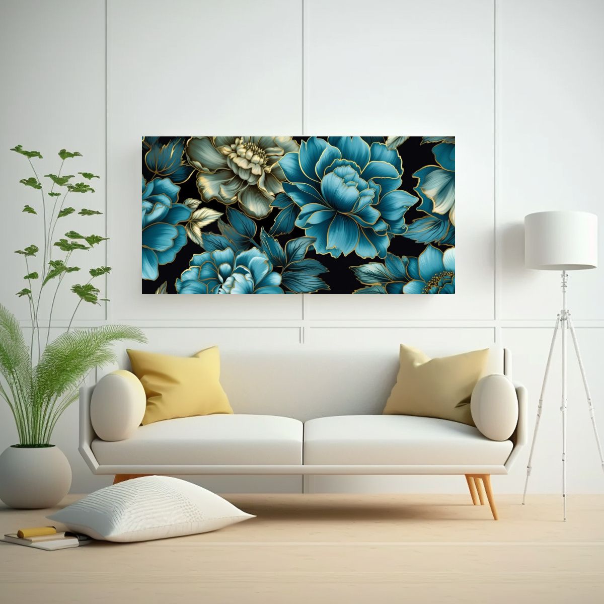 GENERICO - Pinturas De Decoración Con Flores Azul Oscuro Y 60x30 Cm