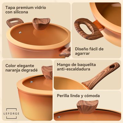 Imagen 2 del producto Batería Cocina Cerámica Antiadherente Grande 9 Piezas Naranja Degrade