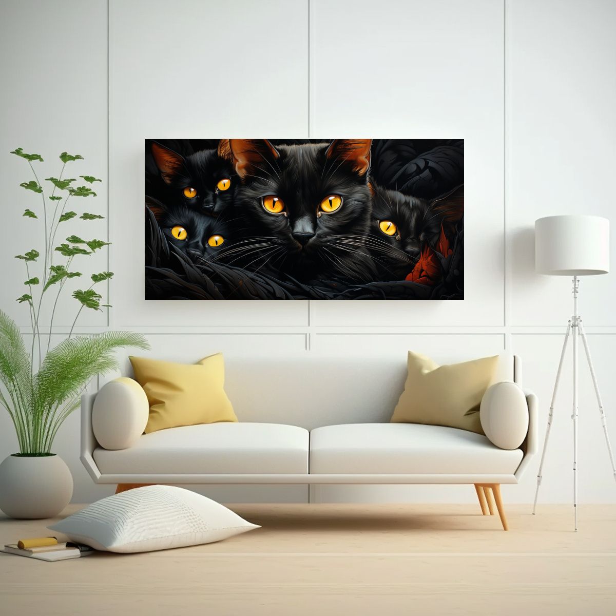 GENERICO - Cuadro Decorativo Gatos Negros Y Amarillos 80x40 Cm