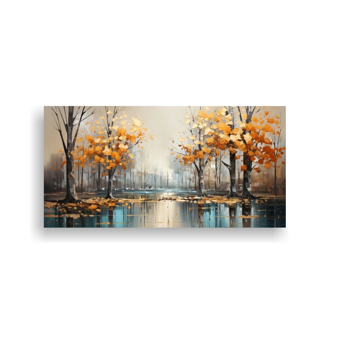 GENERICO - Cuadro Abstracto Árboles En Plata Y Oro 80x40 Cm