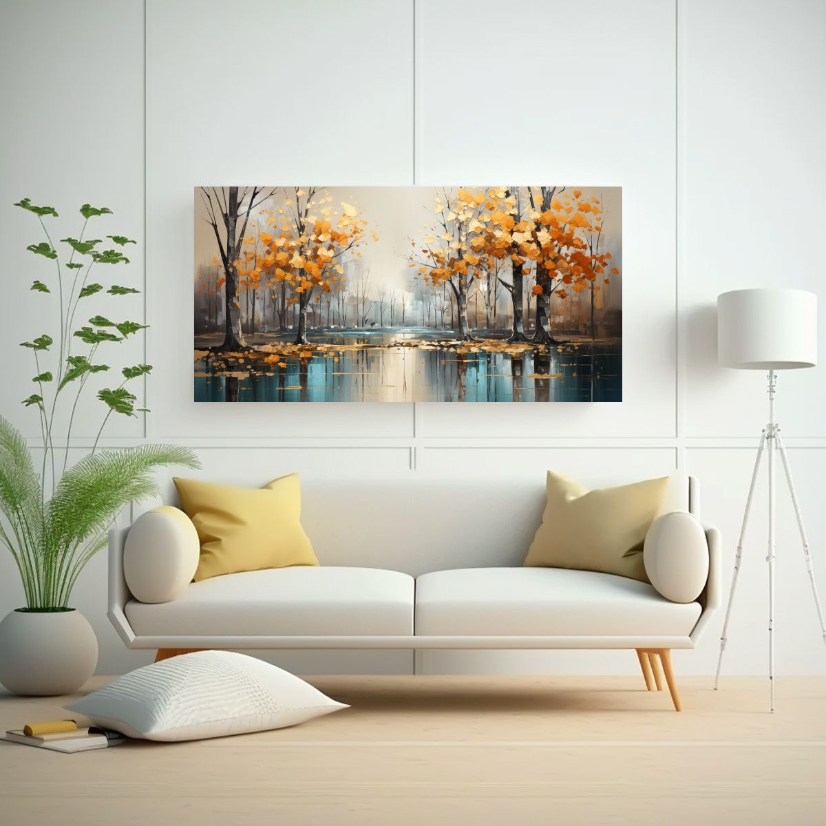 GENERICO - Cuadro Abstracto Árboles En Plata Y Oro 80x40 Cm