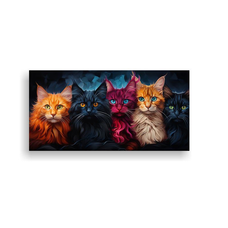 GENERICO - Cuadro De Gatos De Colores En Lienzo Con Tonos 80x40 Cm