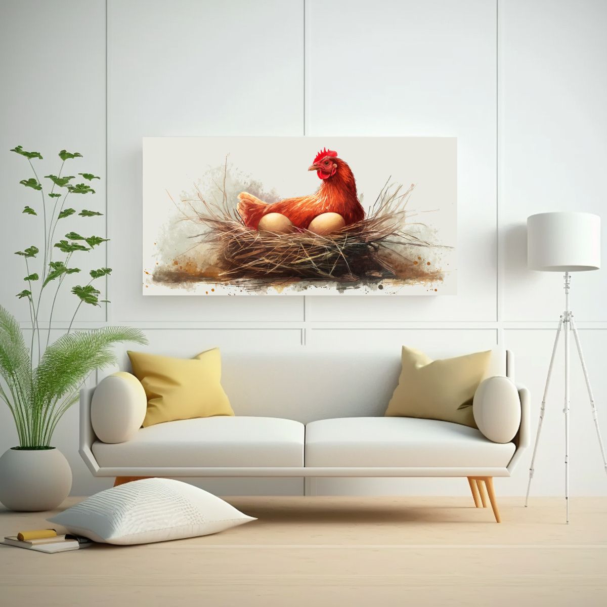 GENERICO - Lienzo Impreso Gallo Feliz Huevos Campo Rural 100x50 Cm