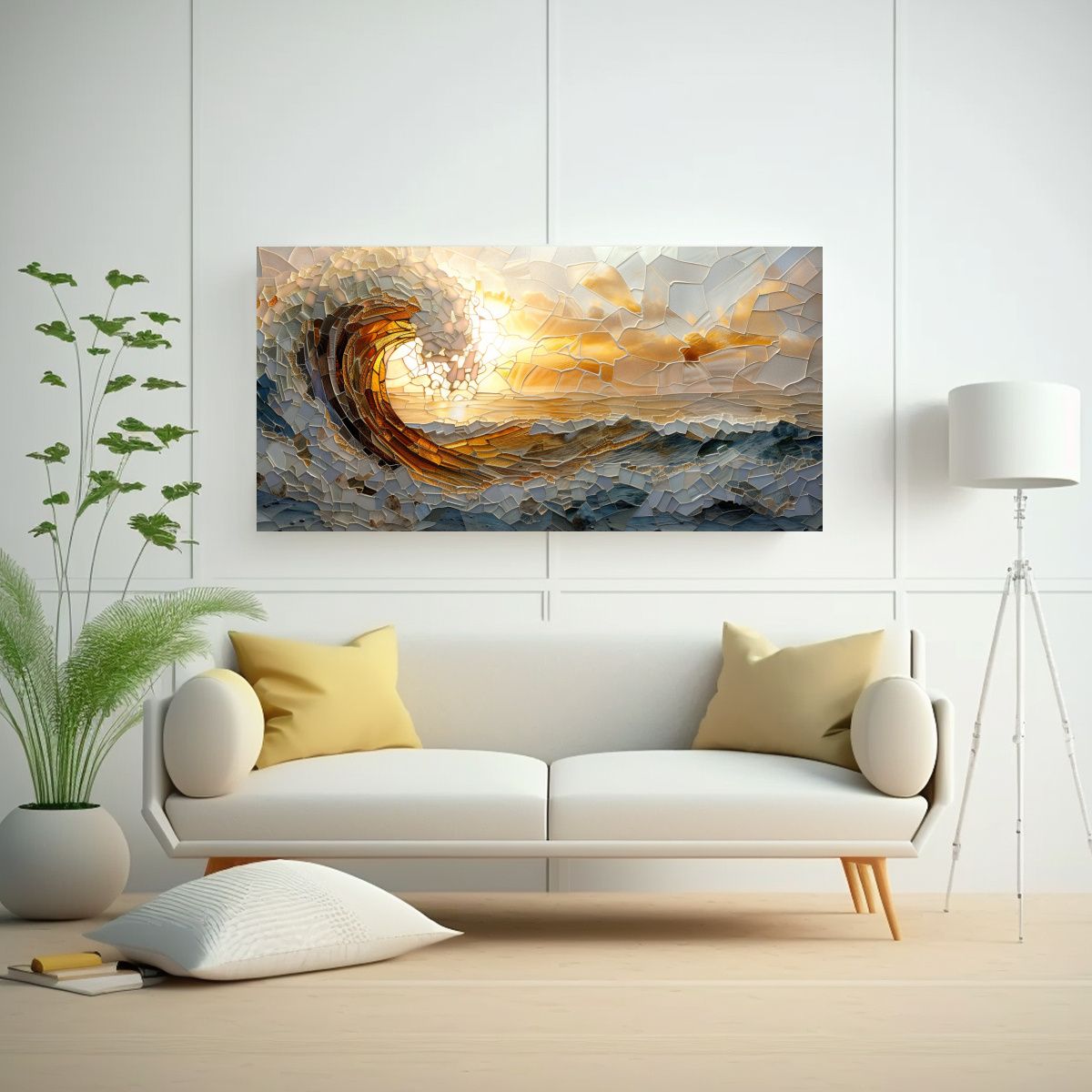 GENERICO - Mosaico Vidrio Arte Cuadro Mar Revuelto Oceáno 80x40 Cm