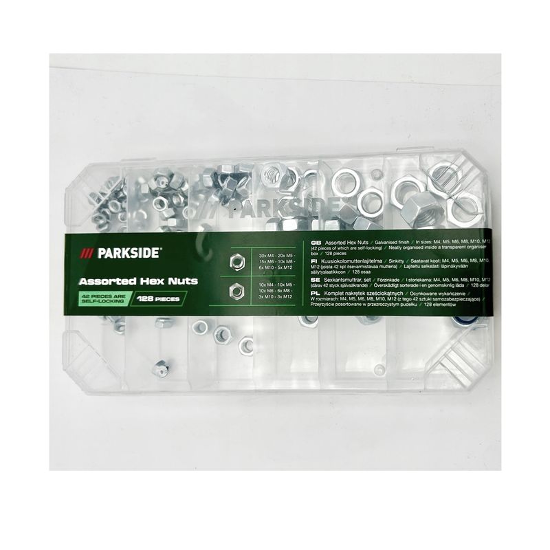 GENERICO - SET de 165 tuercas hexágonales en caja transparente.