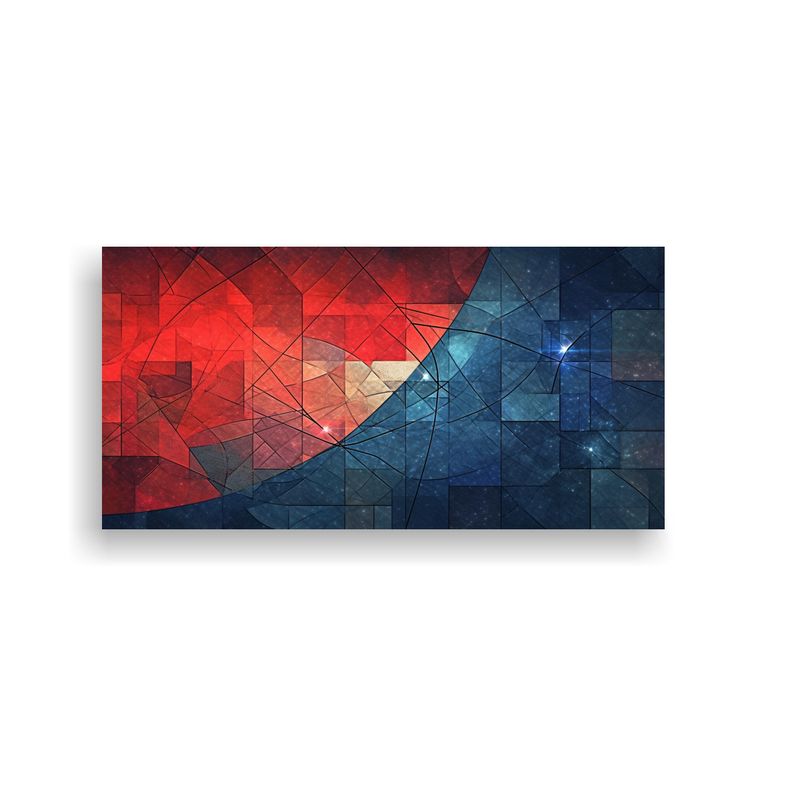 GENERICO - Lienzo Tela Geométrico Estelar En Rojo Y Azul 100x50 Cm