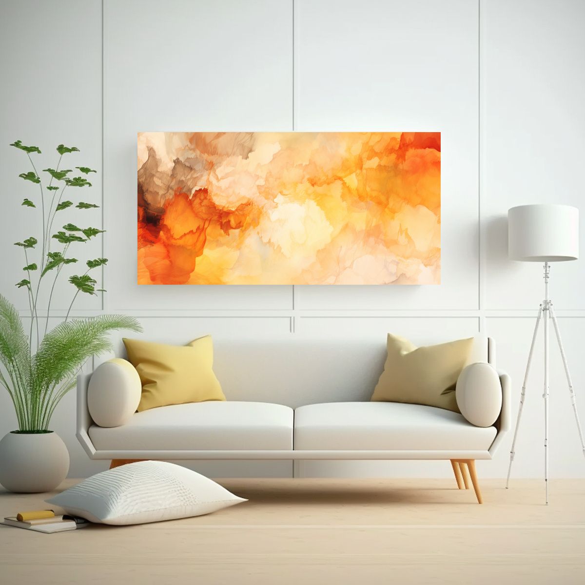 GENERICO - Pintura Acuarela Abstracta En Tonos Naranjas 60x30 Cm