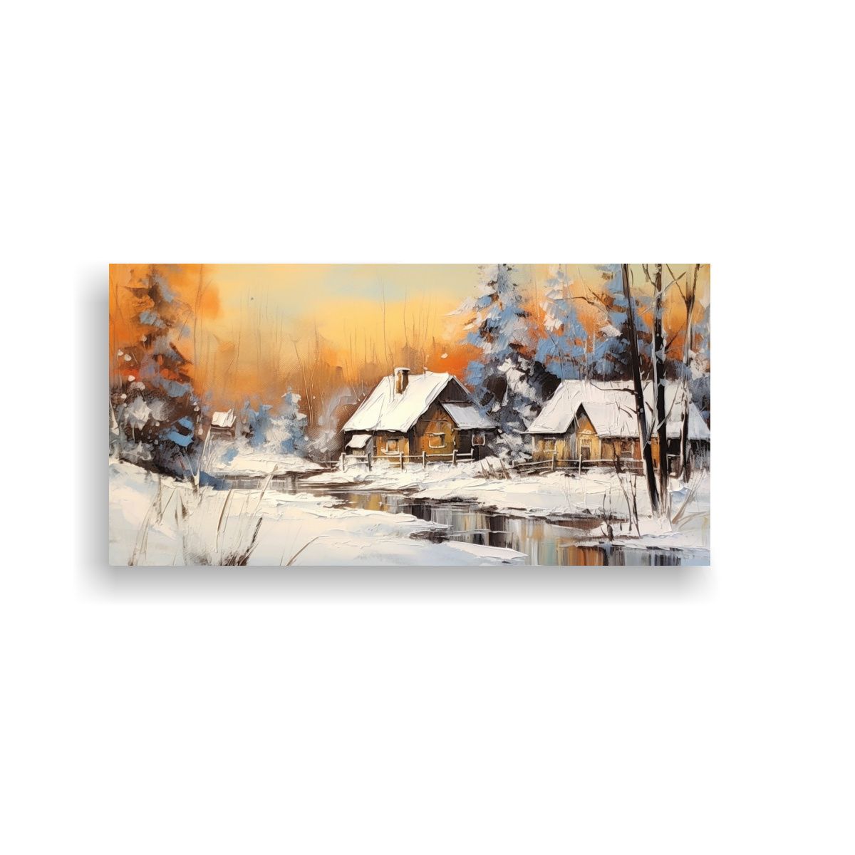 GENERICO - Pintura Paisaje Invernal Con árboles Y Casas Al 100x50 Cm