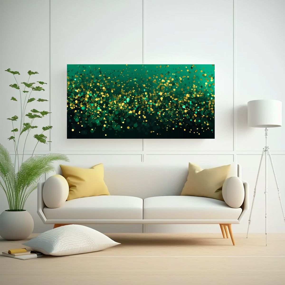 GENERICO - Cuadro De Pared Verde Con Brillo Dorado Para 80x40 Cm