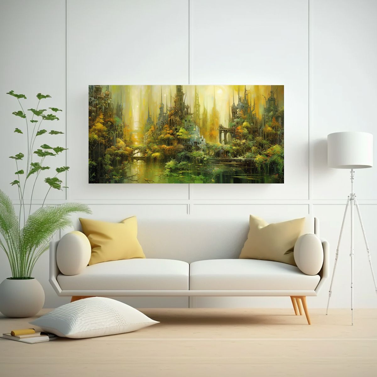 GENERICO - Cuadro Moderno Verde Con Toques Dorados Y 80x40 Cm