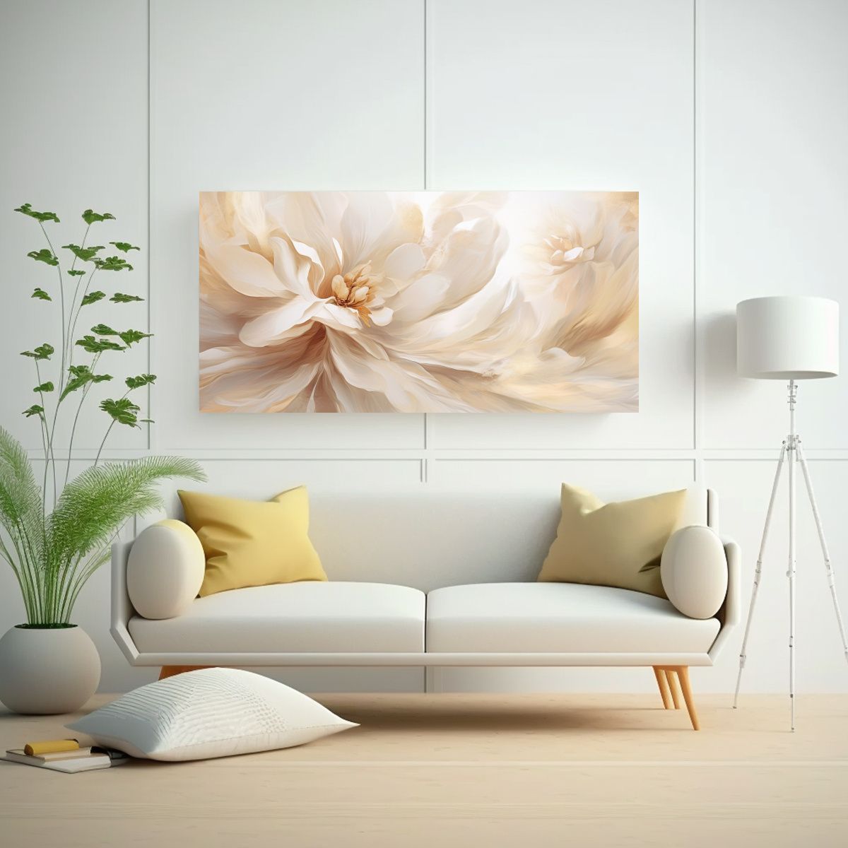 GENERICO - Cuadro Abstracto Beige Y Blanco Relieve Flores 80x40 Cm