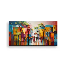 GENERICO - Pinturas Abstractas De Escena Urbana Vibrante En 80x40 Cm