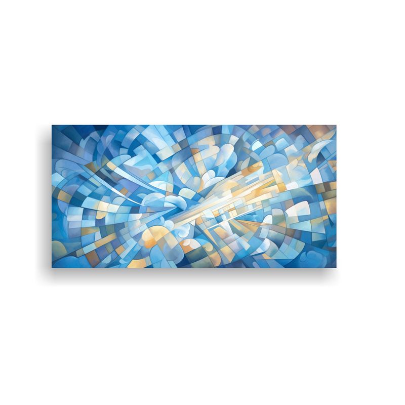 GENERICO - Pintura Abstracción Cubista Cielo Azul Original 60x30 Cm